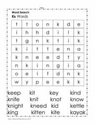 Words Beginning with K Wordsearch